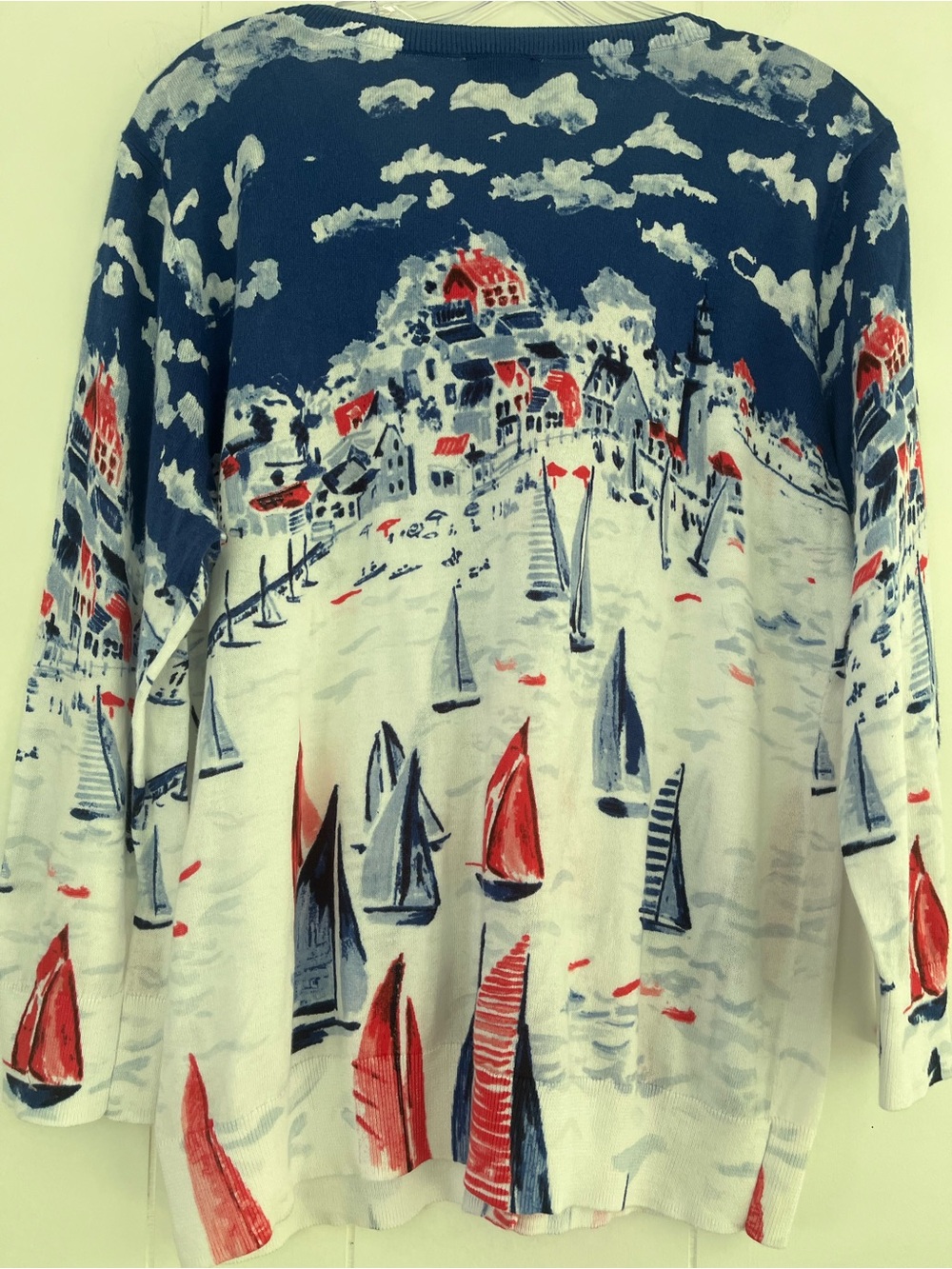 TALBOTS Sailboat Regatta Cotton Cardigan Size Large  Nautical - Picture 10 of 13